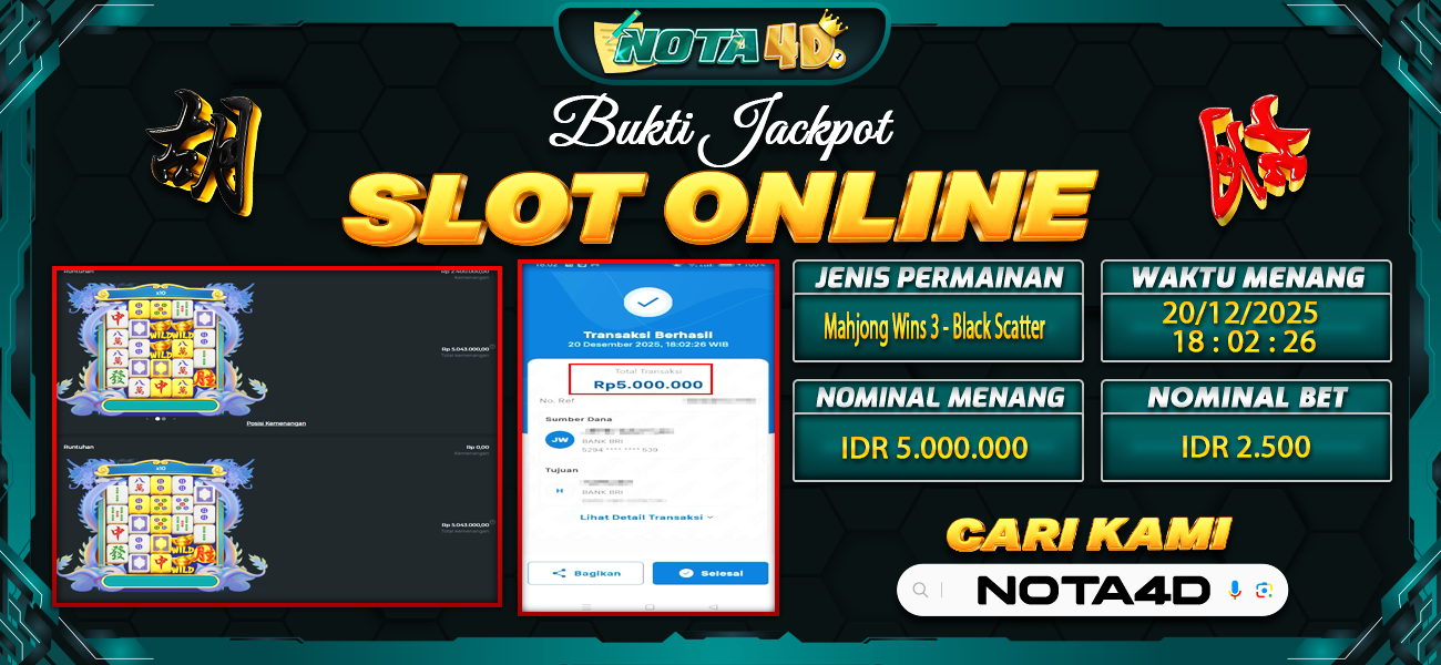 Bukti Kemenangan Besar Dibayar lunas Member NOTA4D RP 5.000.000, 21 Desember 2025